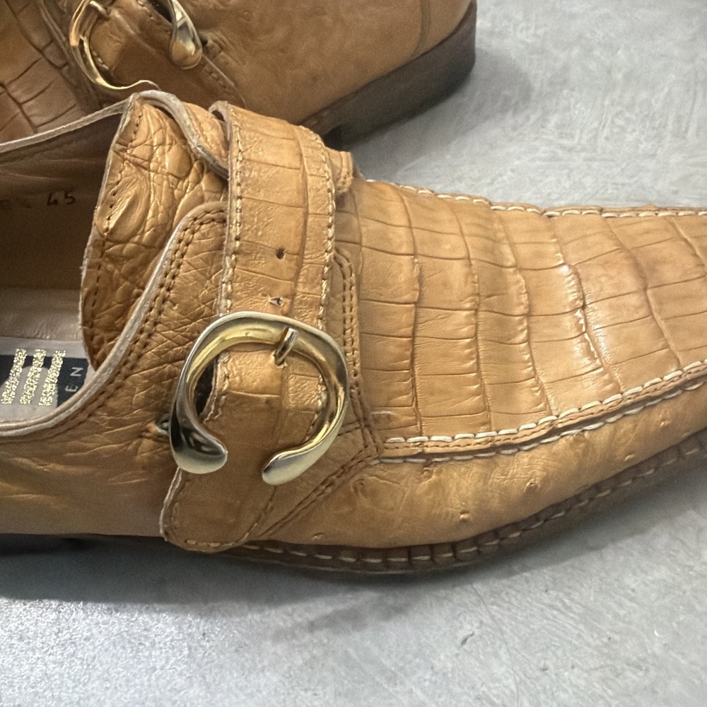David Eden Men's Brown Leather Crocodile Print Monk Strap Buckle Shoes 8.5 - Picture 5 of 5